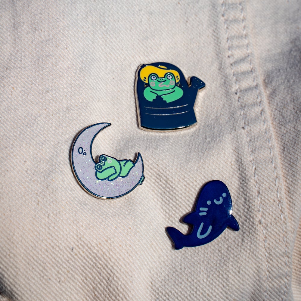 Image of Enamel Pin Shark Watering Can Moon