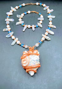 Image 1 of White Aura Quartz Pendant/Clear Quartz Blue and White Aura Quartz Necklace with matching Bracelet 