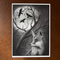 Image 3 of “Lunar fox” mini matted fine art print 