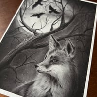 Image 4 of “Lunar fox” mini matted fine art print 
