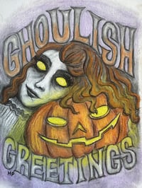 Image 1 of Ghoulish Greetings Original Pastel Drawing 6X8 