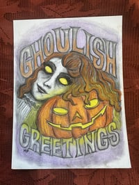 Image 2 of Ghoulish Greetings Original Pastel Drawing 6X8 