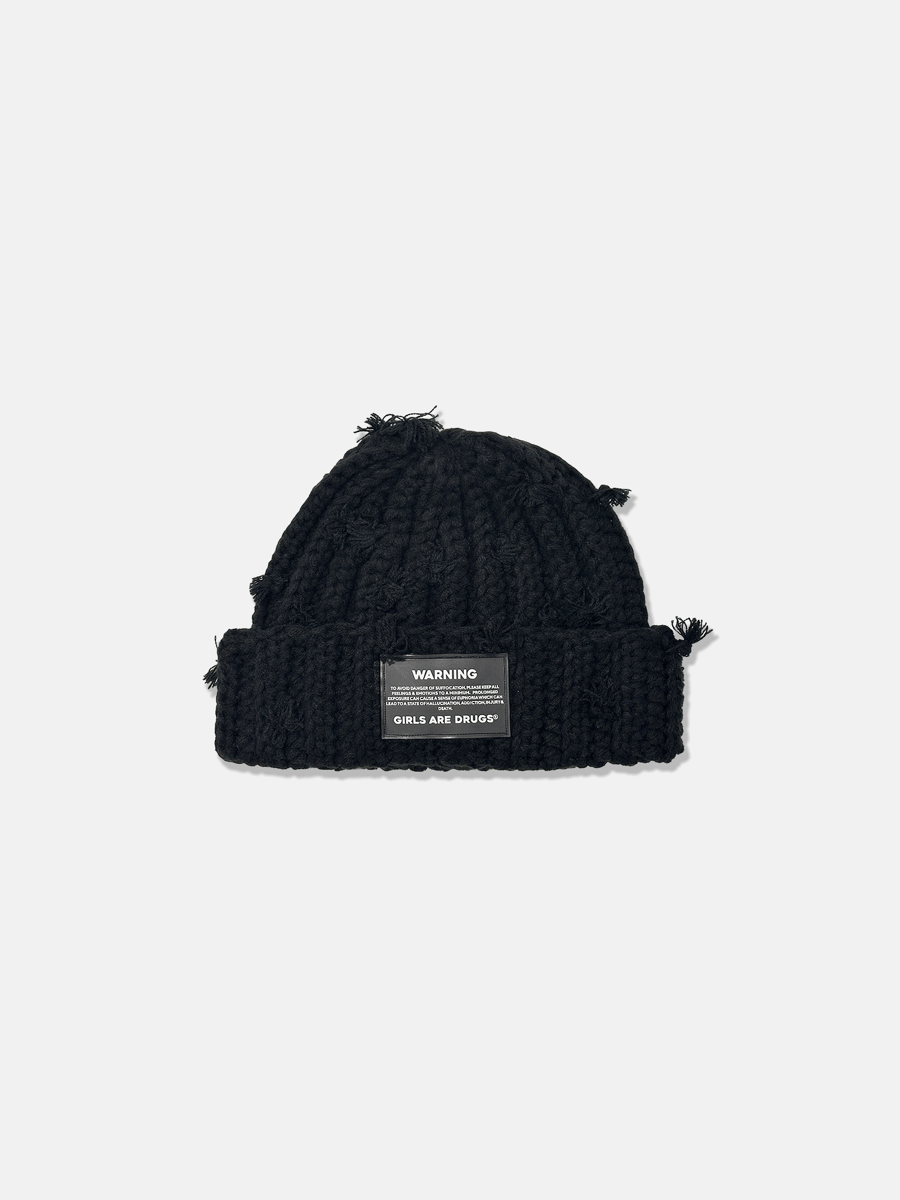 Image of GIRLS ARE DRUGS® HAND TIED BEANIE - 'BLACK / BLACK'