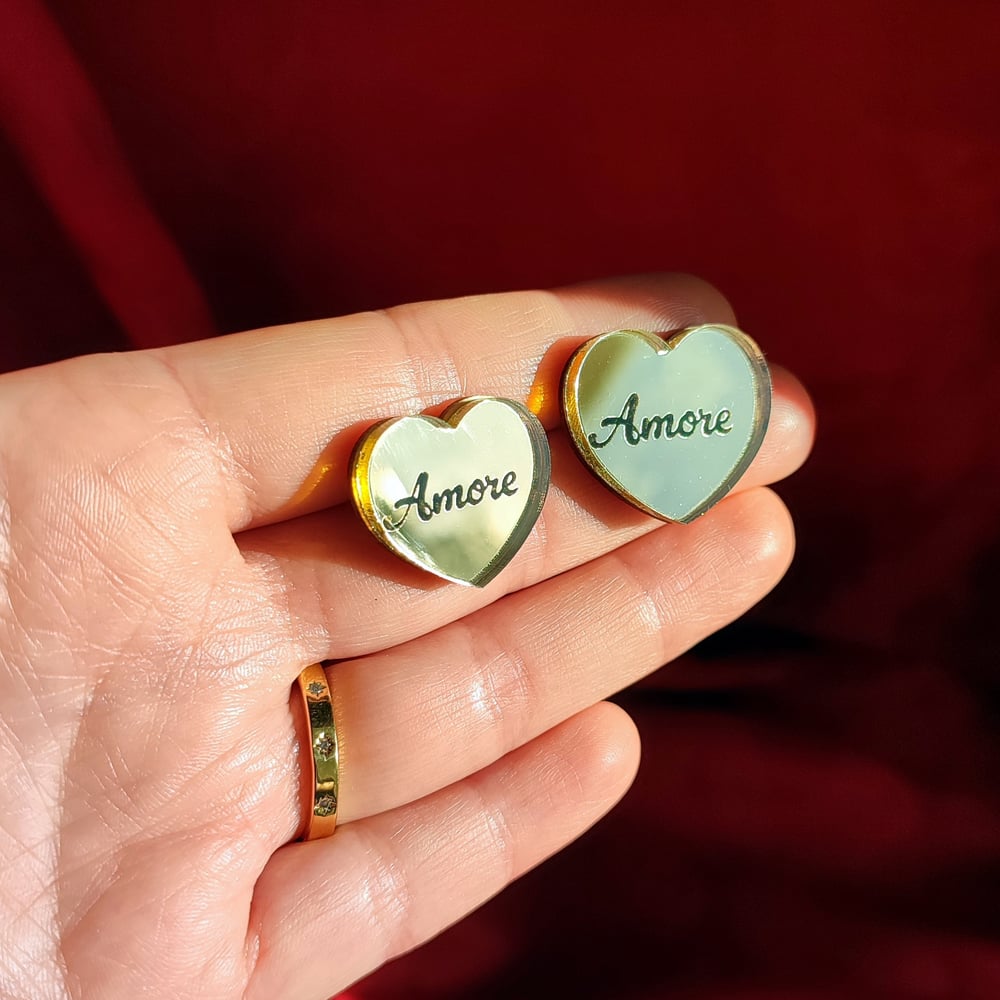 Image of Hearts of Gold Engraved Studs - Amore / Tesoro