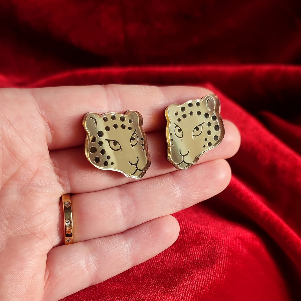 Image of Byzantine Gold Leopard Head Stud Earrings