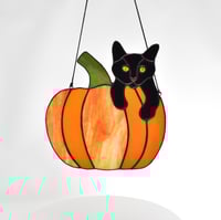 Image 5 of Pumpkin and Kitten Hand-crafted Stained Glass Art