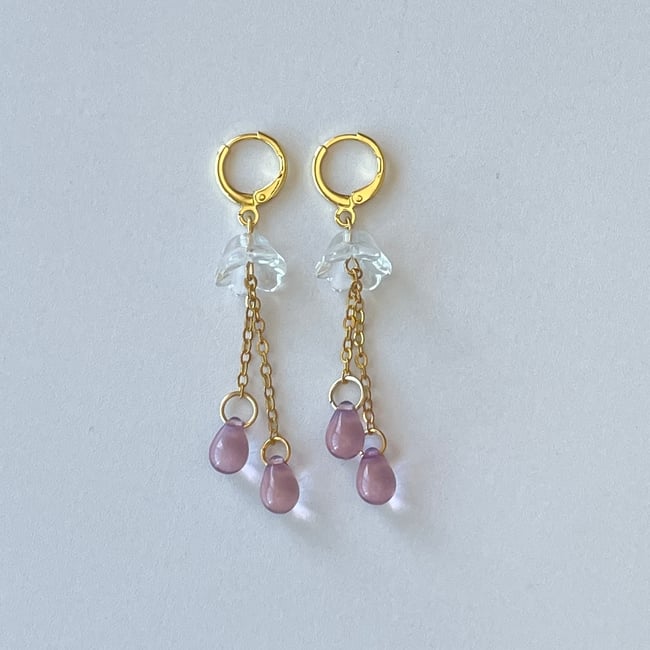 clear purple jellyfish gold huggie hoop earrings 