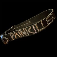 Image 4 of Distressed Heavy duty black leather PAINKILLER hammered nail belt