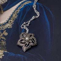 Image 3 of Vintage sterling silver pearl marcasite brooch and pendant necklace