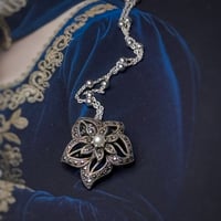 Image 1 of Vintage sterling silver pearl marcasite brooch and pendant necklace