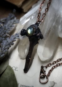 Image 4 of Black Cat Vertebra Bone & Green Labradorite Pendant