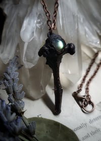 Image 2 of Black Cat Vertebra Bone & Green Labradorite Pendant