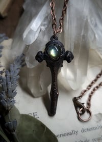 Image 1 of Black Cat Vertebra Bone & Green Labradorite Pendant