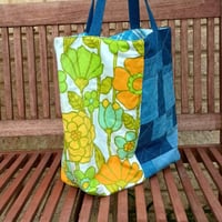 Image 3 of Garden Mosaic Handmade Tote Bag Upcycled Vintage Fabrics & Denim