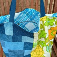 Image 4 of Garden Mosaic Handmade Tote Bag Upcycled Vintage Fabrics & Denim