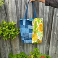 Image 5 of Garden Mosaic Handmade Tote Bag Upcycled Vintage Fabrics & Denim