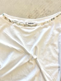 Image 1 of White cotton off shoulder top with pearls buttons 