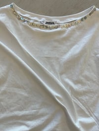Image 2 of White cotton off shoulder top with pearls buttons 