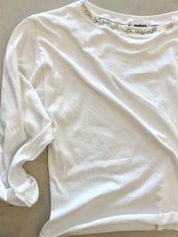 Image 4 of White cotton off shoulder top with pearls buttons 