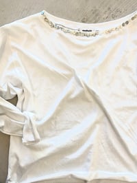 Image 3 of White cotton off shoulder top with pearls buttons 