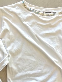 Image 5 of White cotton off shoulder top with pearls buttons 