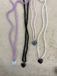 Mohair knitted necklace with stone heart 
