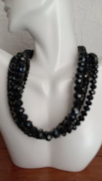 Image 2 of FOUR STRAND BLACK CRYSTAL BEADED NECKLACE AND EARRING SET