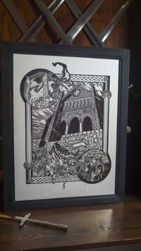Image 5 of Meduseld the Golden Hall Lord of the Ring linocut print