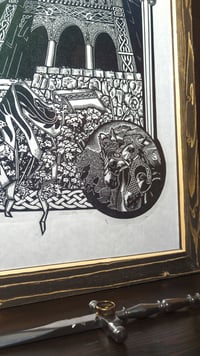 Image 2 of Meduseld the Golden Hall Lord of the Ring linocut print