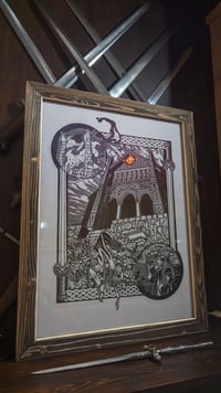 Image 4 of Meduseld the Golden Hall Lord of the Ring linocut print