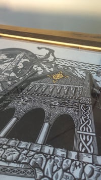 Image 3 of Meduseld the Golden Hall Lord of the Ring linocut print