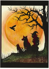 Witch, Wolf, Cat, Bird - Card