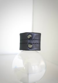 Image 3 of CURSED ARROWS black stretch leather vegan spiked statement ring