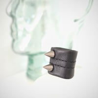 Image 1 of CURSED ARROWS black stretch leather vegan spiked statement ring
