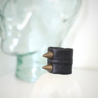 Image 2 of CURSED ARROWS black stretch leather vegan spiked statement ring