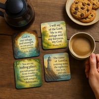 Image 3 of Coaster set ‘God is our refuge’.