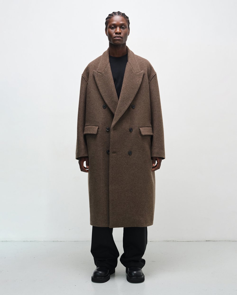 Image of Greige Wool Cashmere Double-Breasted Coat