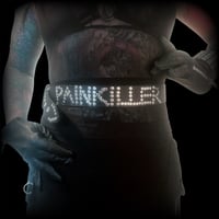 Image 1 of Distressed Heavy duty black leather PAINKILLER hammered nail belt