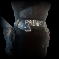Image 2 of Distressed Heavy duty black leather PAINKILLER hammered nail belt