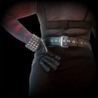 Image 3 of Distressed Heavy duty black leather PAINKILLER hammered nail belt