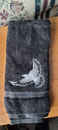Embroidered Crow Hand Towel