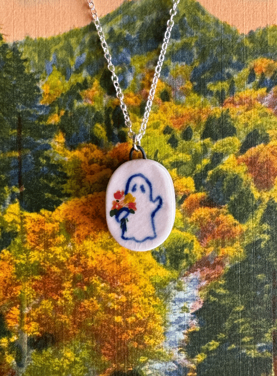 Image of Porcelain Ghost with Flowers Pendant