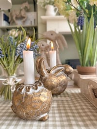 Image 2 of SALE! Antique Brass Chubby Bunny Candle Holders