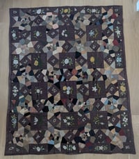 Image 1 of Pieced String with Embroidered Alphabet  and Flowers Coverlet