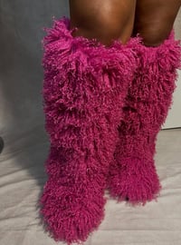Image 1 of Poodle Furry Knee high boots (Pink) (Fushia) (Brown) (Off White) (Black) (Brown)