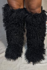 Image 2 of Poodle Furry Knee high boots (Pink) (Fushia) (Brown) (Off White) (Black) (Brown)