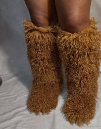 Image 3 of Poodle Furry Knee high boots (Pink) (Fushia) (Brown) (Off White) (Black) (Brown)