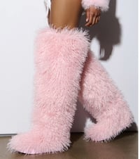 Image 6 of Poodle Furry Knee high boots (Pink) (Fushia) (Brown) (Off White) (Black) (Brown)