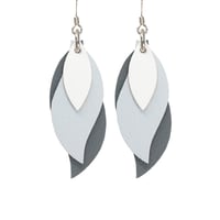 Image 1 of Australian made leather earrings - Leaf. White, soft grey, grey [LGY-190]