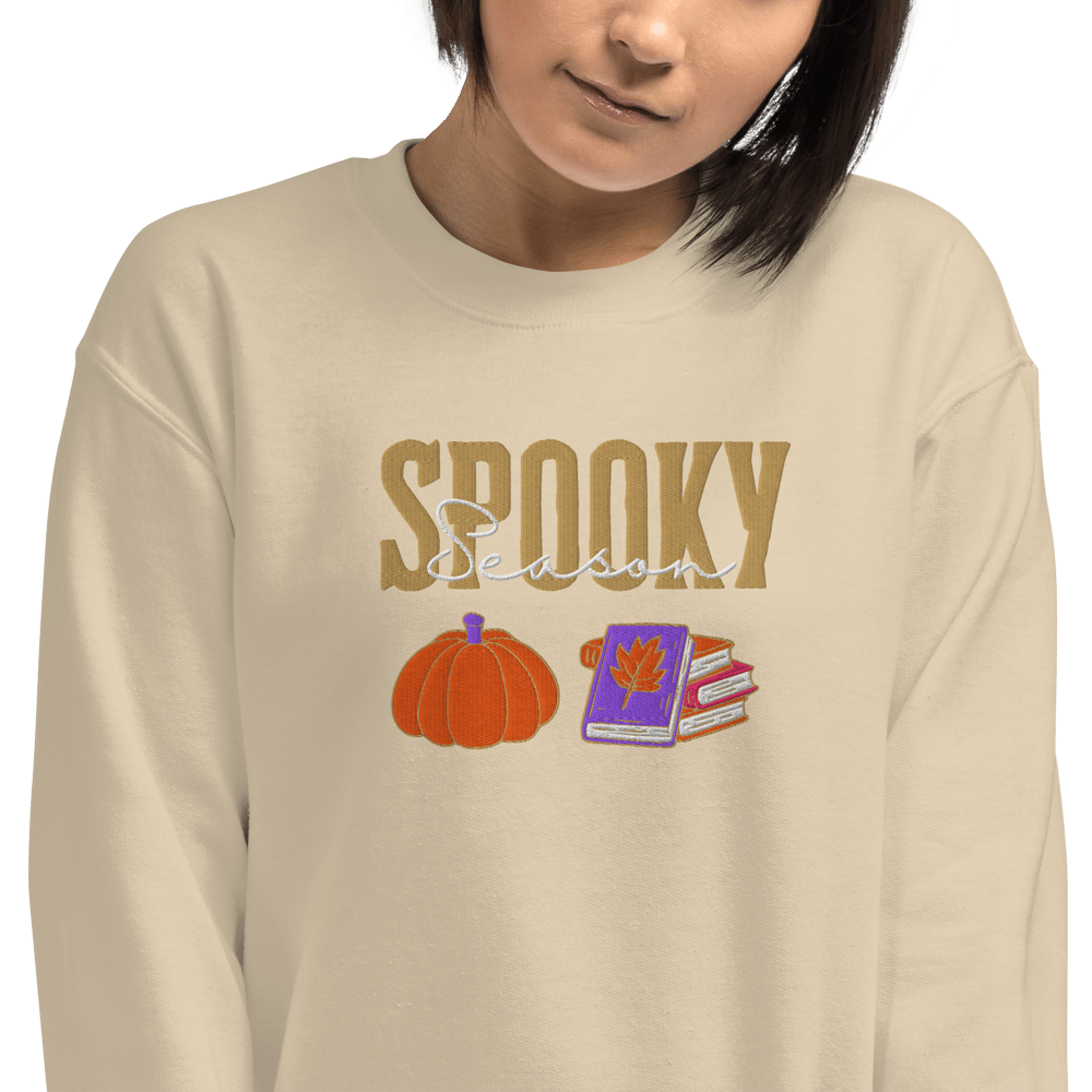 Image of Spooky season pumpkin and book embroidery Unisex Sweatshirt